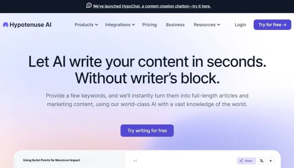 Hypotenuse AI: AI Writing Assistant