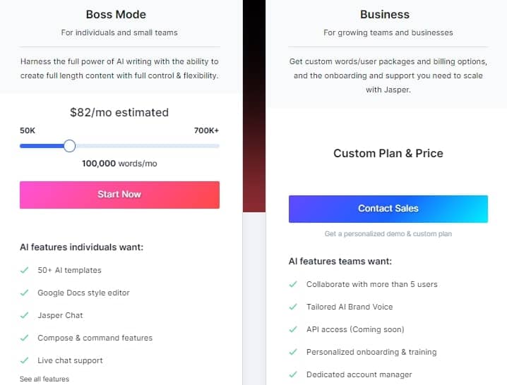 Jasper - AI Copywriter Pricing