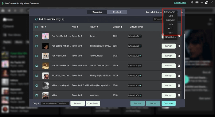 Convert all files to:", you can select the "WAV" output format 