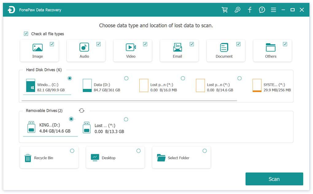 Select the desired file types and locate your USB Drive in the "Removable Drives" list