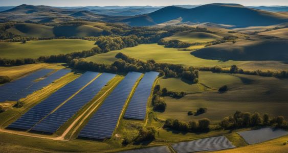 A field of high-tech solar panels under a clear blue sky.