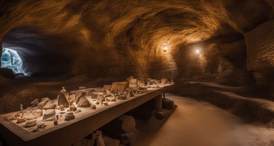 Ancient artifacts found in mysterious underground tunnel with historical inscriptions.