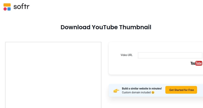 Softr's YouTube Thumbnail Downloader tool interface highlighting a clean layout with easy navigation for users.